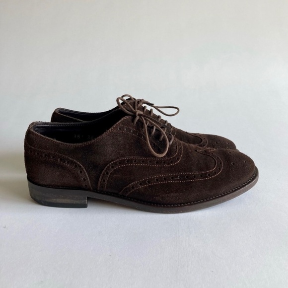 MaxMara Chocolate Brown Suede Genuine Leather Oxfords size EUR 38, US 7.5 - Picture 2 of 13